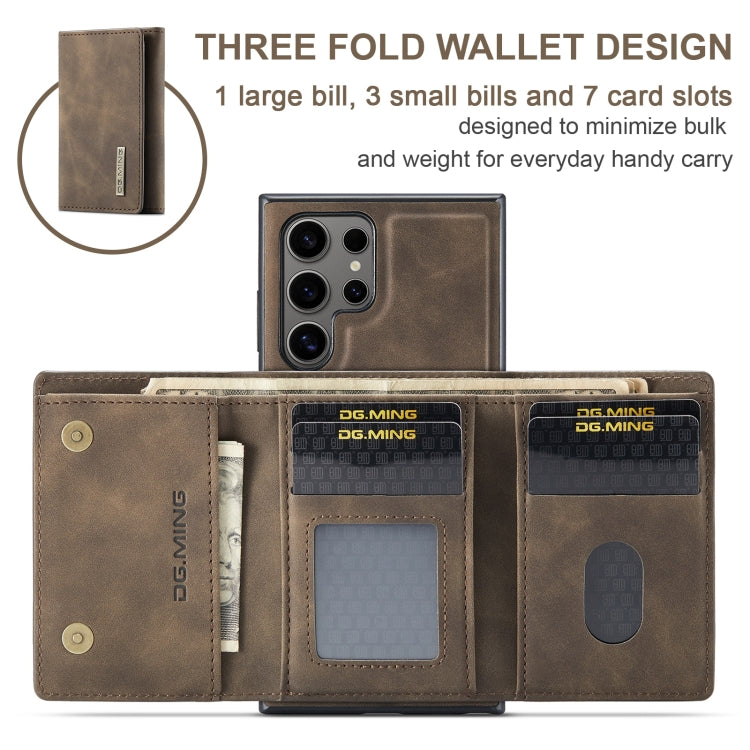 For Samsung Galaxy S24 Ultra 5G DG.MING M1 Series 3-Fold Multi Card Wallet + Magnetic Phone Case(Coffee)