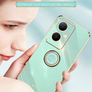 For vivo Y78+ XINLI Straight Edge 6D Electroplate TPU Phone Case with Ring Holder(Black)