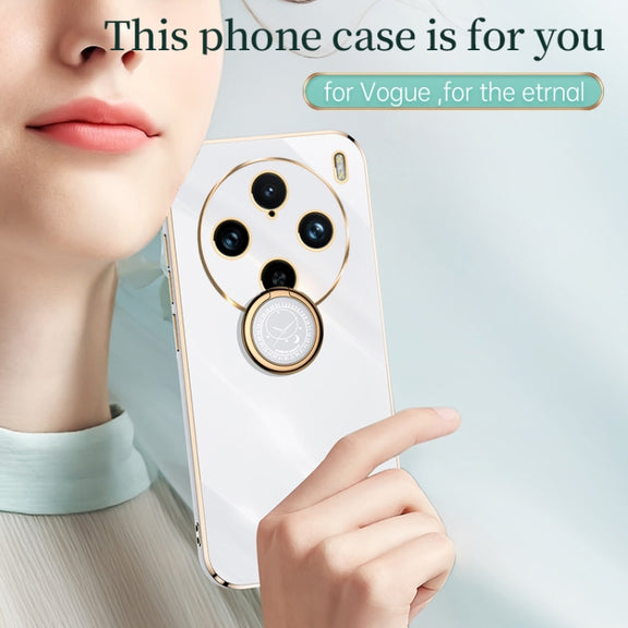 For vivo X100 Pro 5G XINLI Straight Edge 6D Electroplate TPU Phone Case with Ring Holder(Celestial Blue)