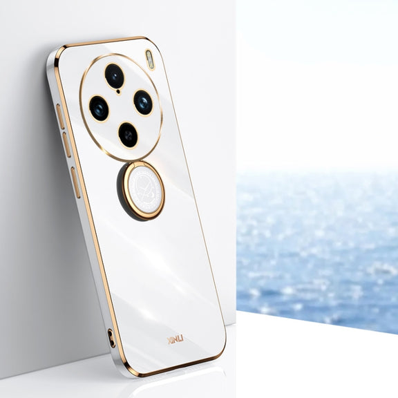 For vivo X100 Pro 5G XINLI Straight Edge 6D Electroplate TPU Phone Case with Ring Holder(White)