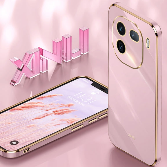 For vivo iQOO 12 5G XINLI Straight Edge 6D Electroplate TPU Phone Case with Ring Holder(Black)
