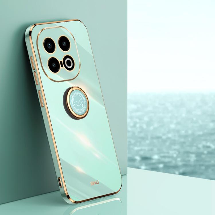 For vivo iQOO 13 XINLI Straight Edge 6D Electroplate TPU Phone Case with Ring Holder(Mint Green)