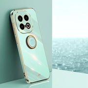 For vivo iQOO 13 XINLI Straight Edge 6D Electroplate TPU Phone Case with Ring Holder(Mint Green)