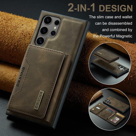 For Samsung Galaxy S24 Ultra 5G DG.MING M2 Series 3-Fold Multi Card Bag + Magnetic Phone Case(Coffee)