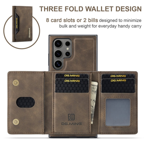 For Samsung Galaxy S24 Ultra 5G DG.MING M2 Series 3-Fold Multi Card Bag + Magnetic Phone Case(Coffee)