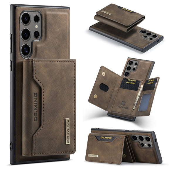 For Samsung Galaxy S24 Ultra 5G DG.MING M2 Series 3-Fold Multi Card Bag + Magnetic Phone Case(Coffee)