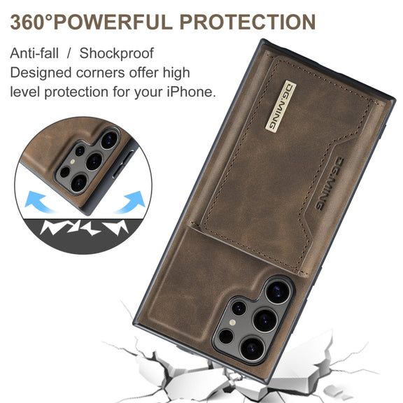 For Samsung Galaxy S24 Ultra 5G DG.MING M2 Series 3-Fold Multi Card Bag + Magnetic Phone Case(Coffee)