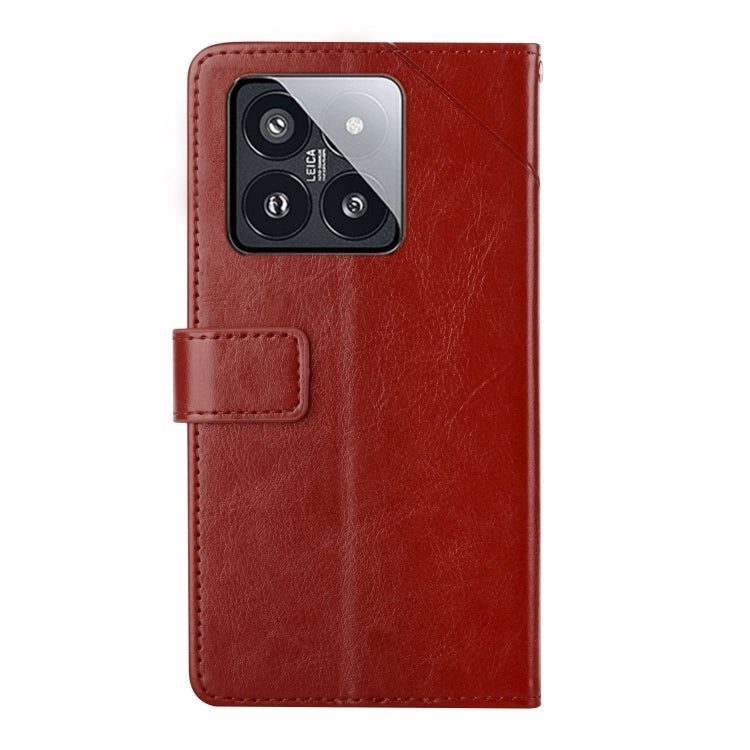 For Xiaomi 14 Y-shaped Pattern Flip Leather Phone Case(Brown)