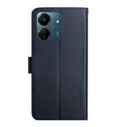 For Xiaomi Redmi 13C 4G Genuine Leather Fingerprint-proof Flip Phone Case(Blue)