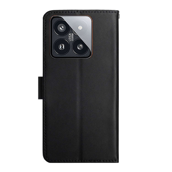 For Xiaomi 14 Genuine Leather Fingerprint-proof Flip Phone Case(Black)