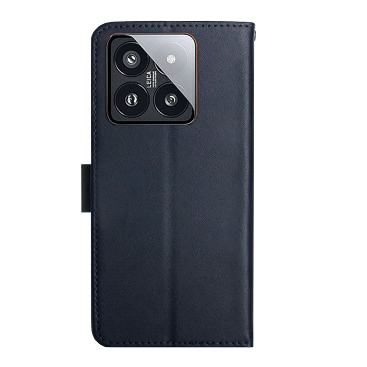 For Xiaomi 14 Pro Genuine Leather Fingerprint-proof Flip Phone Case(Blue)