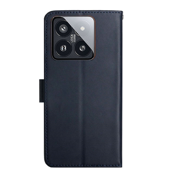 For Xiaomi 14 Pro Genuine Leather Fingerprint-proof Flip Phone Case(Blue)