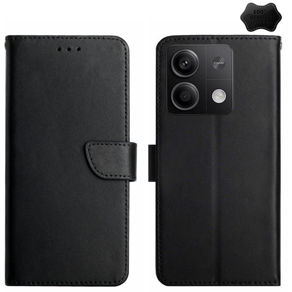 For Xiaomi Redmi Note 13 Pro 4G Global Genuine Leather Fingerprint-proof Flip Phone Case(Black)