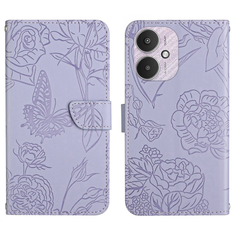For Xiaomi Redmi 13C 5G Skin Feel Butterfly Embossed Flip Leather Phone Case(Purple)