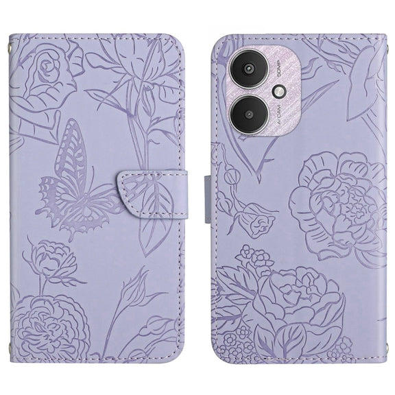 For Xiaomi Redmi 13C 5G Skin Feel Butterfly Embossed Flip Leather Phone Case(Purple)