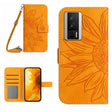 For Xiaomi Poco F5 Pro Skin Feel Sun Flower Embossed Flip Leather Phone Case with Lanyard(Yellow) - Xiaomi Cases by PMC TechLife | Online Shopping South Africa | PMC TechLife | Buy Now Pay Later Mobicred