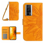 For Xiaomi Poco F5 Pro Skin Feel Sun Flower Embossed Flip Leather Phone Case with Lanyard(Yellow)