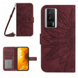 For Xiaomi Poco F5 Pro Skin Feel Sun Flower Embossed Flip Leather Phone Case with Lanyard(Wine Red) - Xiaomi Cases by PMC TechLife | Online Shopping South Africa | PMC TechLife | Buy Now Pay Later Mobicred