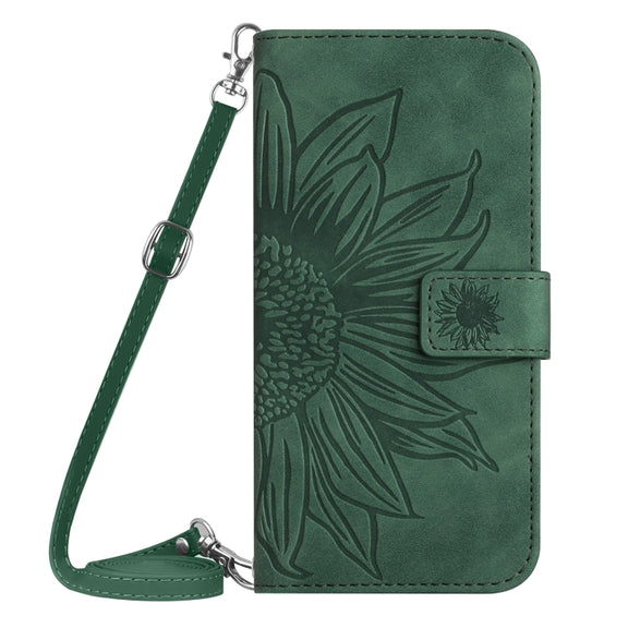 For Xiaomi Redmi Note 12S Skin Feel Sun Flower Embossed Flip Leather Phone Case with Lanyard(Green)