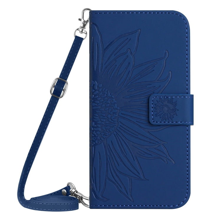 For Xiaomi Redmi Note 12S Skin Feel Sun Flower Embossed Flip Leather Phone Case with Lanyard(Dark Blue)