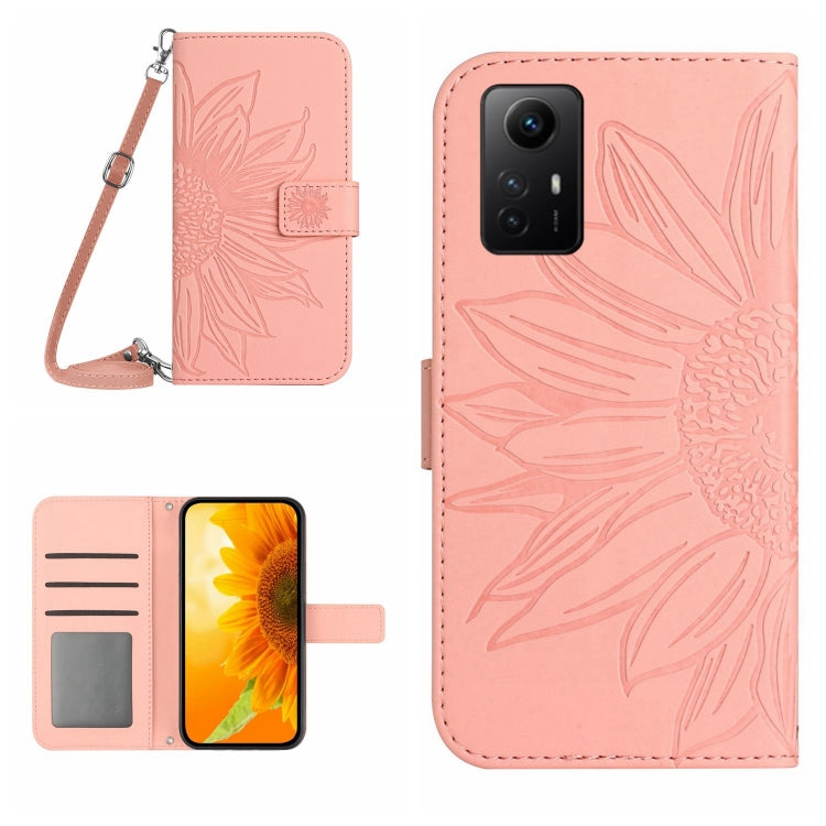 For Xiaomi Redmi Note 12S Skin Feel Sun Flower Embossed Flip Leather Phone Case with Lanyard(Pink)