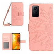 For Xiaomi Redmi Note 12S Skin Feel Sun Flower Embossed Flip Leather Phone Case with Lanyard(Pink)