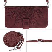For Xiaomi Redmi 12 5G Skin Feel Sun Flower Embossed Flip Leather Phone Case with Lanyard(Wine Red)