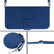 For Xiaomi Redmi 12 5G Skin Feel Sun Flower Embossed Flip Leather Phone Case with Lanyard(Dark Blue)