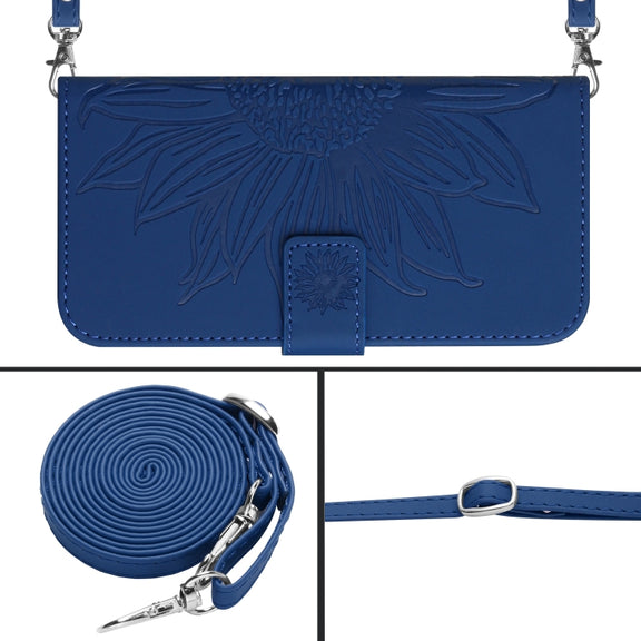 For Xiaomi Redmi 12 5G Skin Feel Sun Flower Embossed Flip Leather Phone Case with Lanyard(Dark Blue)