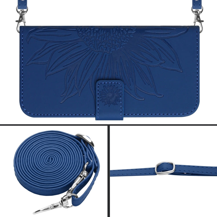 For Xiaomi Redmi 12 5G Skin Feel Sun Flower Embossed Flip Leather Phone Case with Lanyard(Dark Blue)