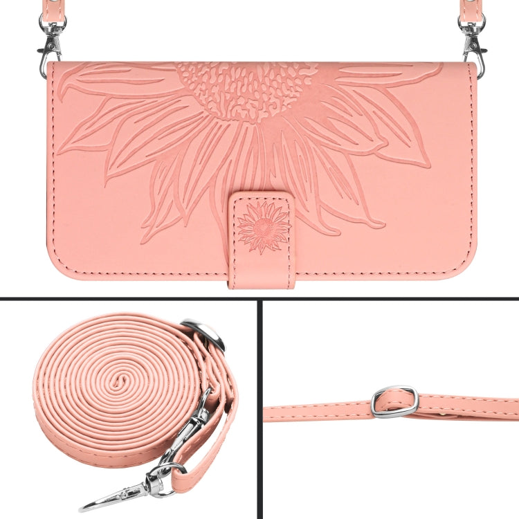 For Xiaomi Redmi 12 5G Skin Feel Sun Flower Embossed Flip Leather Phone Case with Lanyard(Pink)