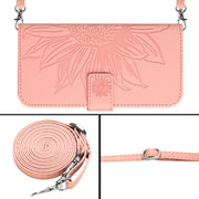 For Xiaomi Redmi 12 5G Skin Feel Sun Flower Embossed Flip Leather Phone Case with Lanyard(Pink)