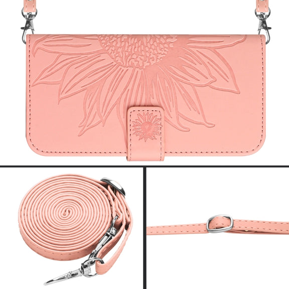 For Xiaomi Redmi 12 5G Skin Feel Sun Flower Embossed Flip Leather Phone Case with Lanyard(Pink)