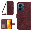 For Xiaomi Redmi 13C 4G Skin Feel Sun Flower Embossed Flip Leather Phone Case with Lanyard(Wine Red) - 13C Cases by PMC TechLife | Online Shopping South Africa | PMC TechLife | Buy Now Pay Later Mobicred