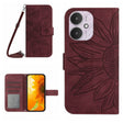 For Xiaomi Redmi 13C 5G Skin Feel Sun Flower Embossed Flip Leather Phone Case with Lanyard(Wine Red) - 13C Cases by PMC TechLife | Online Shopping South Africa | PMC TechLife | Buy Now Pay Later Mobicred