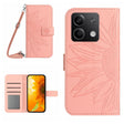For Xiaomi Redmi Note 13 4G Global Skin Feel Sun Flower Embossed Flip Leather Phone Case with Lanyard(Pink) - Note 13 Cases by PMC TechLife | Online Shopping South Africa | PMC TechLife | Buy Now Pay Later Mobicred