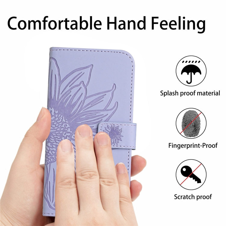 For Xiaomi Redmi A3 Skin Feel Sun Flower Embossed Flip Leather Phone Case with Lanyard(Purple)