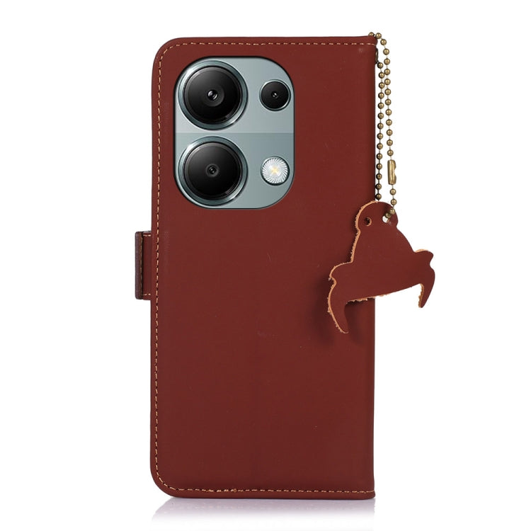 For Xiaomi Redmi Note 13 Pro 4G / POCO M6 Pro 4G Genuine Leather Magnetic RFID Leather Phone Case(Coffee)