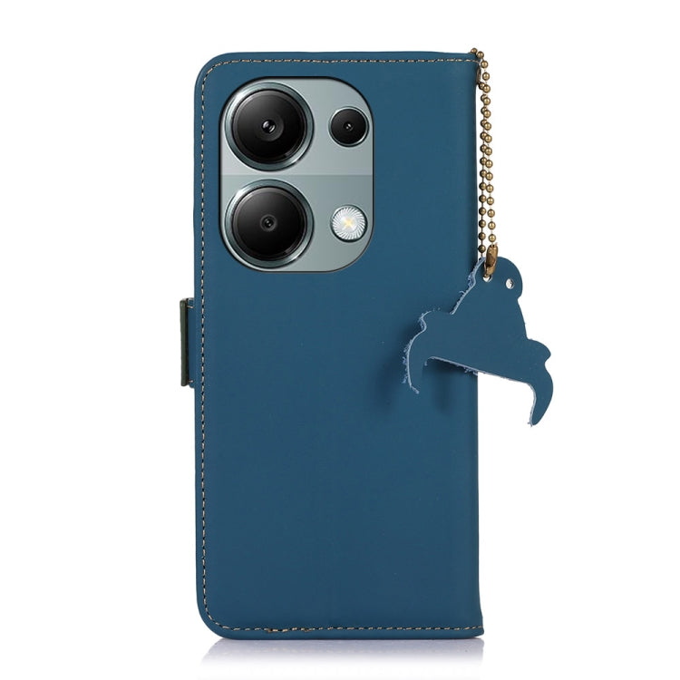 For Xiaomi Redmi Note 13 4G Genuine Leather Magnetic RFID Leather Phone Case(Blue)