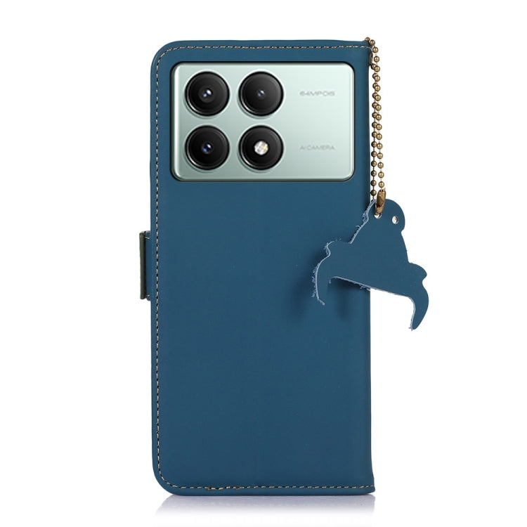 For Xiaomi Redmi K70E / Poco X6 Pro Genuine Leather Magnetic RFID Leather Phone Case(Blue)