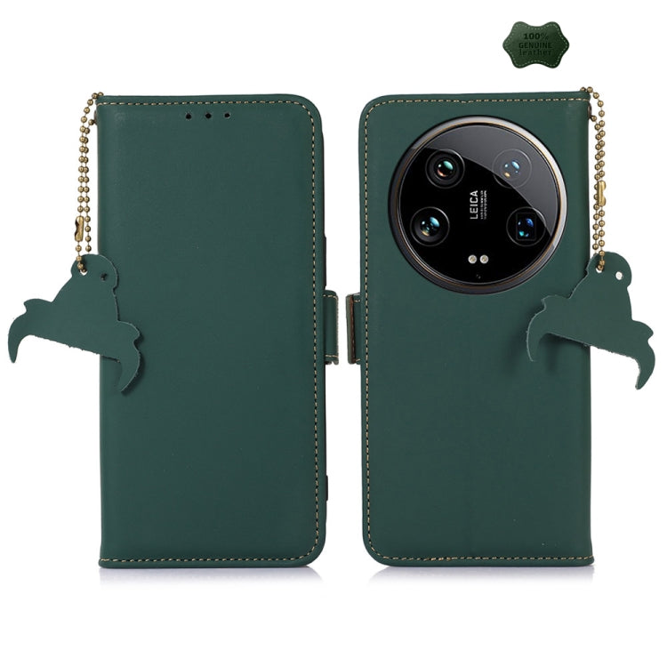 For Xiaomi 14 Ultra Genuine Leather Magnetic RFID Leather Phone Case(Green)