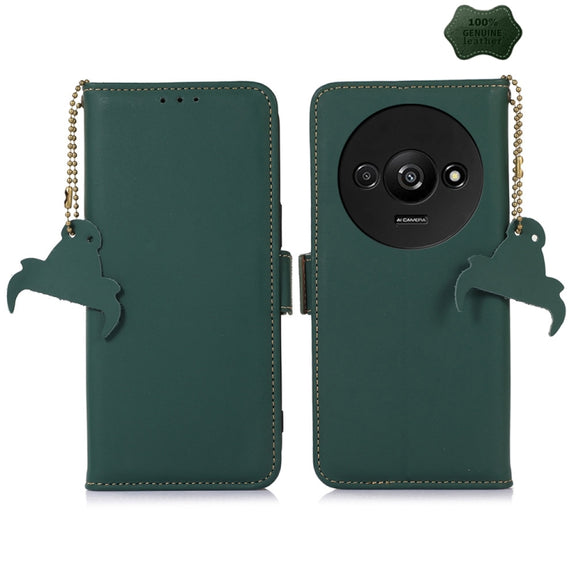 For Xiaomi Redmi A3 Genuine Leather Magnetic RFID Leather Phone Case(Green)