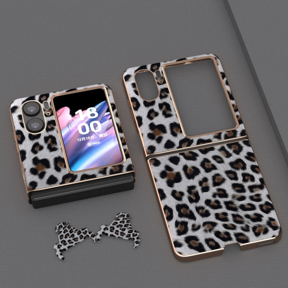 For OPPO Find N2 Flip Nano Plating Leopard Texture Phone Case(Silver Leopard)