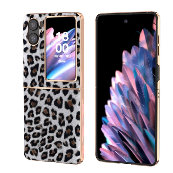 For OPPO Find N2 Flip Nano Plating Leopard Texture Phone Case(Silver Leopard)