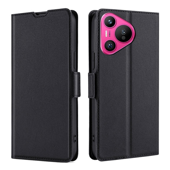 For Huawei Pura 70 Ultra-thin Voltage Side Buckle Horizontal Flip Leather Phone Case(Black)