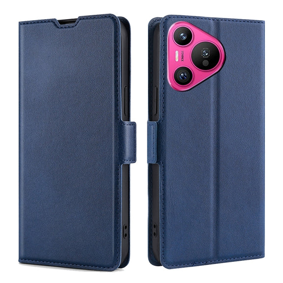 For Huawei Pura 70 Ultra-thin Voltage Side Buckle Horizontal Flip Leather Phone Case(Blue)