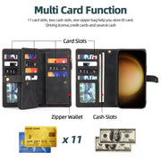 For Samsung Galaxy S23 5G Zipper Wallet Detachable MagSafe Leather Phone Case(Black)