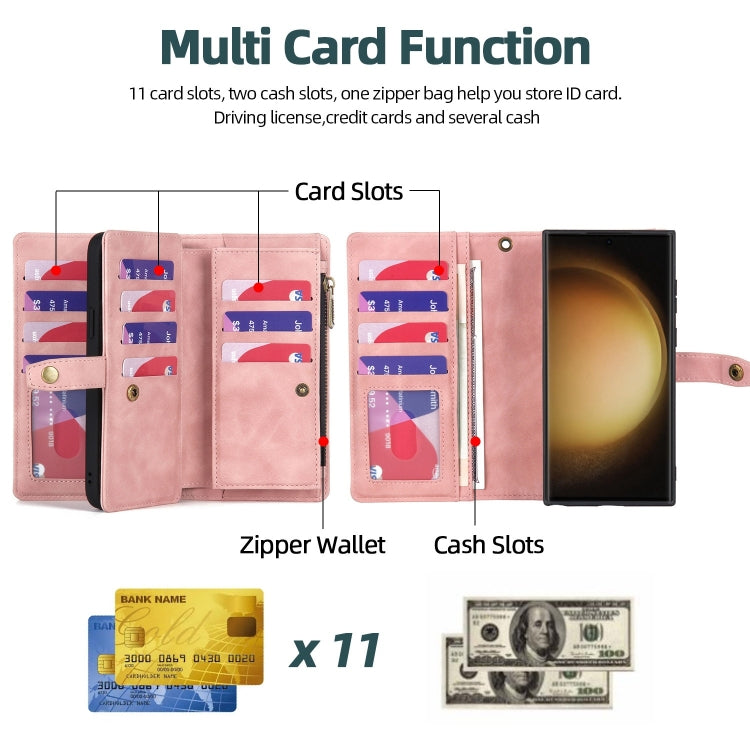 For Samsung Galaxy S23 Ultra 5G Zipper Wallet Detachable MagSafe Leather Phone Case(Pink)