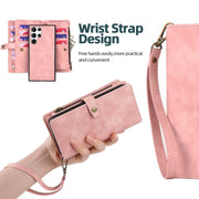 For Samsung Galaxy S22 Ultra 5G Zipper Wallet Magnetic Detachable Leather Phone Case(Pink)
