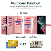 For Samsung Galaxy S22 Ultra 5G Zipper Wallet Magnetic Detachable Leather Phone Case(Pink)